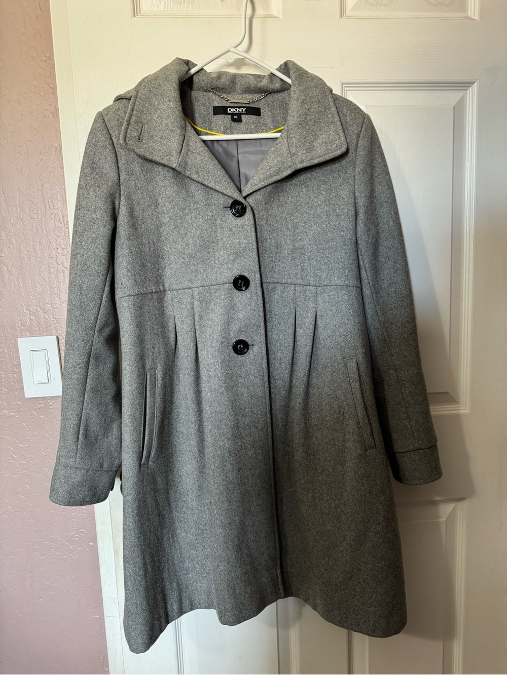 DKNY Gray Wool-Blend Single-Breasted Trench Coat